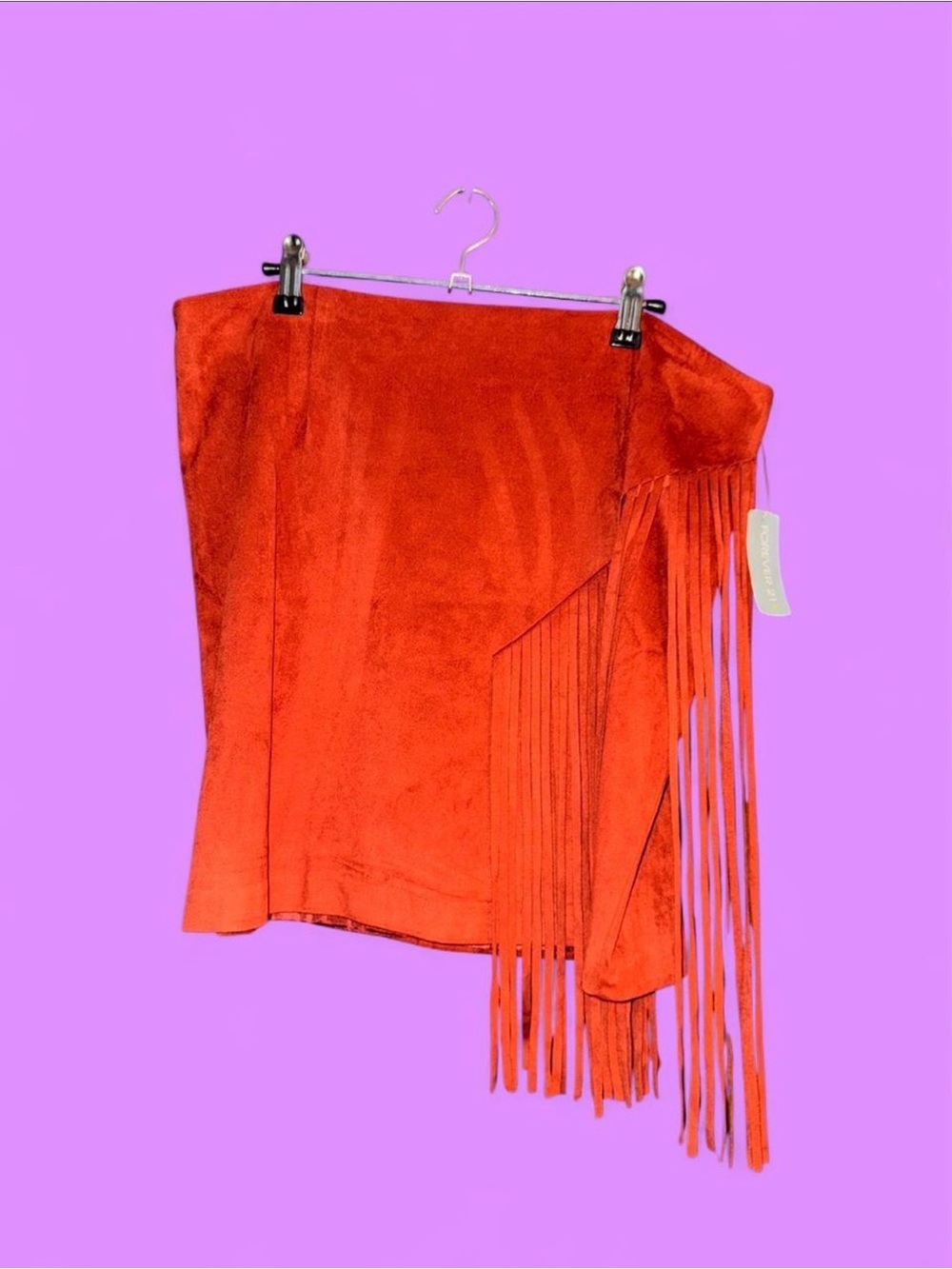 Forever 21 Red Suede-Look Fringe Midi Skirt